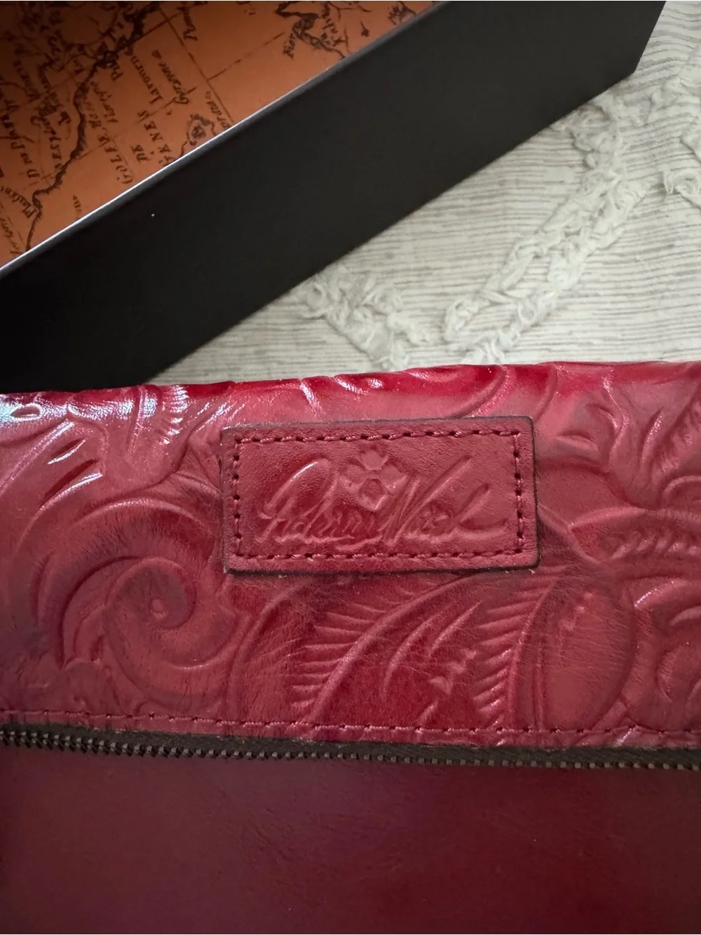 Patricia Nash Burgundy Embossed Leather Fold-Over Wristlet Clutch